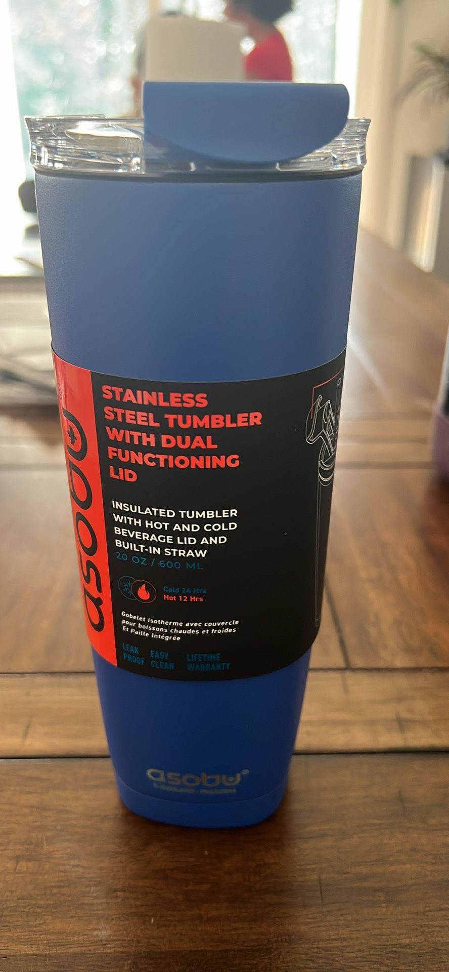 Asobu Stainless Steel Tumbler, 20 oz, Blue, Dual-Functioning Lid, Insulated