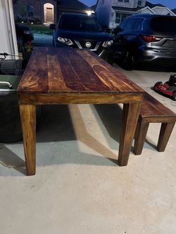 Wood table with bench