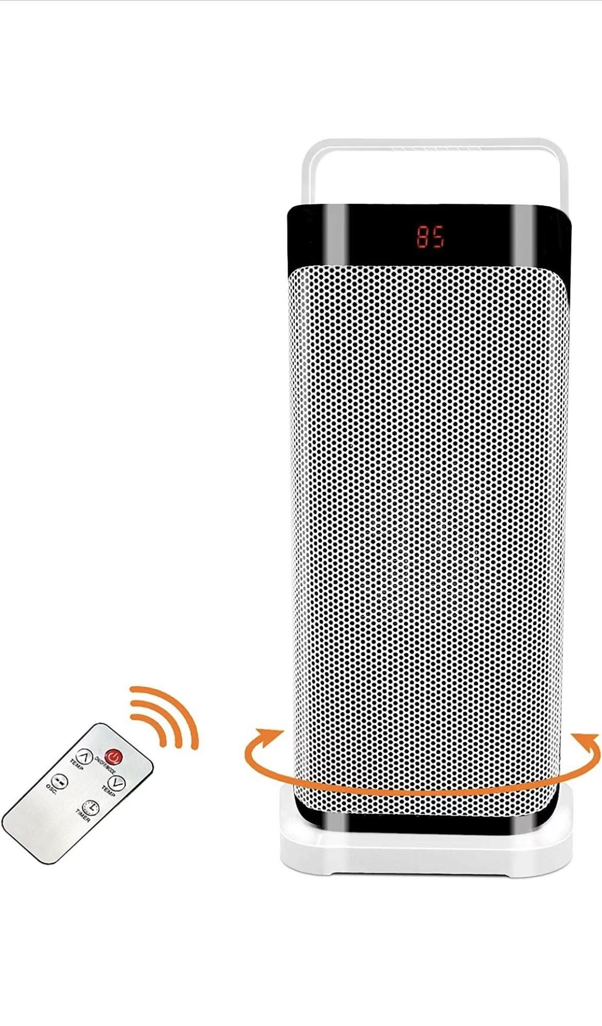 Portable Electric Heater with Remote Control, Fast-heating Ceramic Tower Heater Fan Adjustable Thermostat 12H Timer Overheat, Office, Bedroom, Home, O