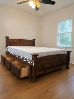Full Solid Wood Bed With 3 Drawers And Memory Foam Mattress $660