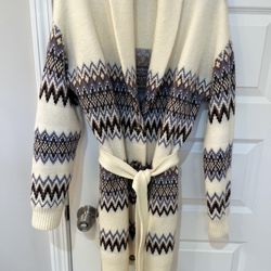 Womens Evereve Mari Fair Isle Belted Knit Cardigan Sweater Size Small