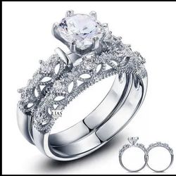 New 18k White Gold Wedding Ring Set 