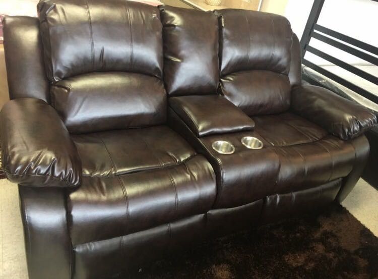 3-PC Brown Leather Living Room Recliner Set