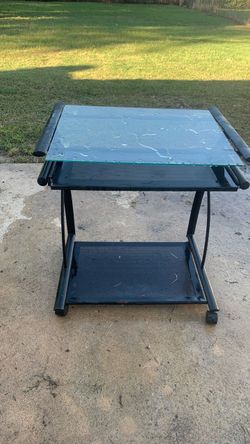 Black Glass Top Computer Desk on Wheels