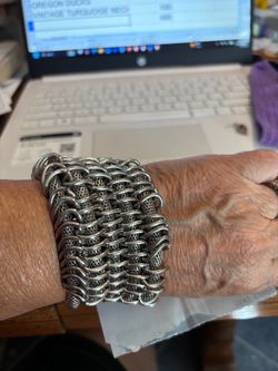Wide Silver Tone Chain Link Cuff Bracelet