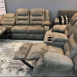 Gray Reclining Living Room Set Sofa And Loveseat 