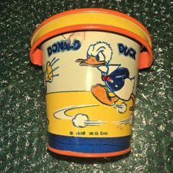 1938 Vintage Walt Disney Donald Duck Tin Litho Bucket Pail Original Shovel