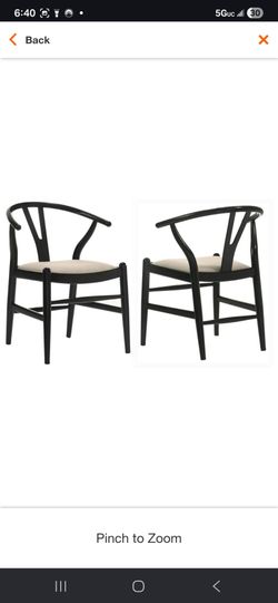 (Set of 4) Dinah Beige and Black Fabric Danish Y-Shaped Back Wishbone Dining Side Chair