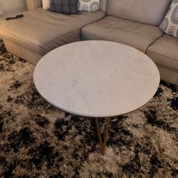 White And Gold Faux-Marble Coffee Table