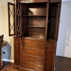 Antique China Hutch Wood Cabinet