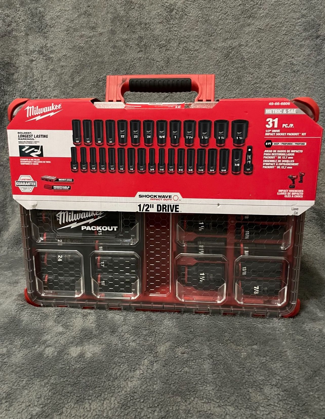 Milwaukee SHOCKWAVE Impact-Duty 1/2 in. Drive Metric and SAE Deep Well Impact PACKOUT Socket Set 