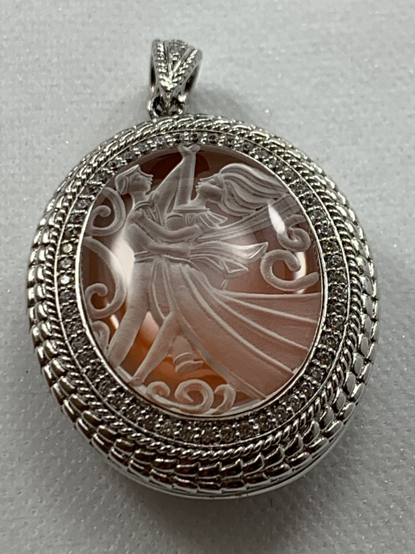 Unique antique silver open locket with CZ sparkly rhinestone pendant