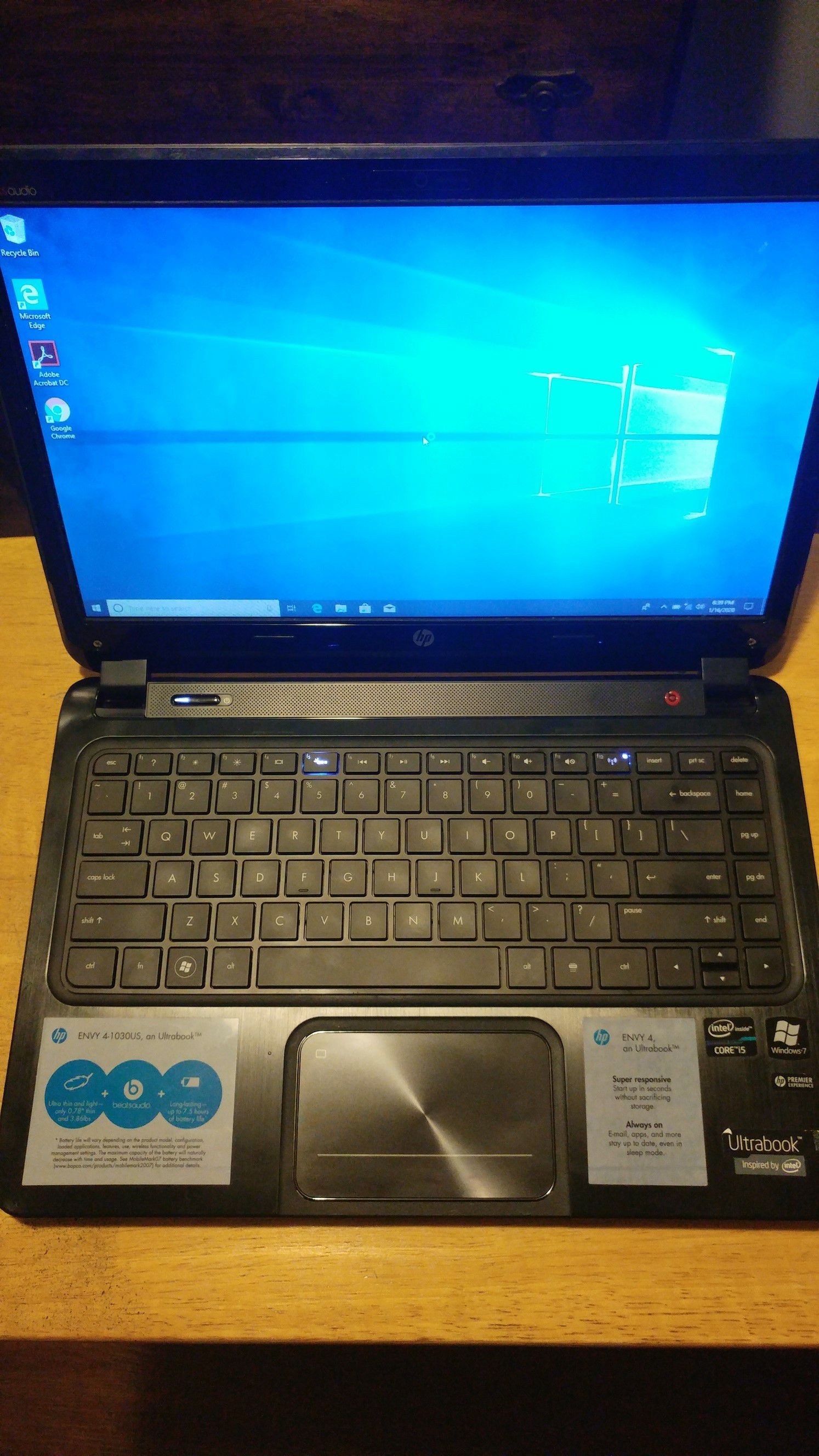 HP Envy 4 Ultrabook Laptop. 500GB, 4GB RAM. Windows 10. Office 2013 Pro