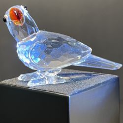 Swarovski 1990s Macao Parrot Clear Crystal Figurine Red-Orange Beak, 1.75”