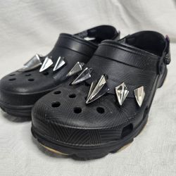 Crocs Black Panther Black Men's Clog Sandals, Studded Geometric Pattern