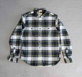 J. Crew Mens Classic Mid Weight Regenerative Cotton Flannel Shirt (S) Green/Blue