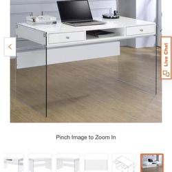  Desk with Glass Sides Glossy White and Clear