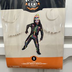 KIDS   HALLOWEEN COLOR  MELT   SKELETON  COSTUME  GLOWS  UNDER  BLACKLIGHT  