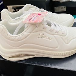 S Sport White Memory Foam Sneakers – Size 9 (Brand New)