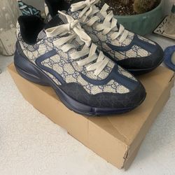 Gucci GG Rhyton Beige Blue Monogram Size 12 