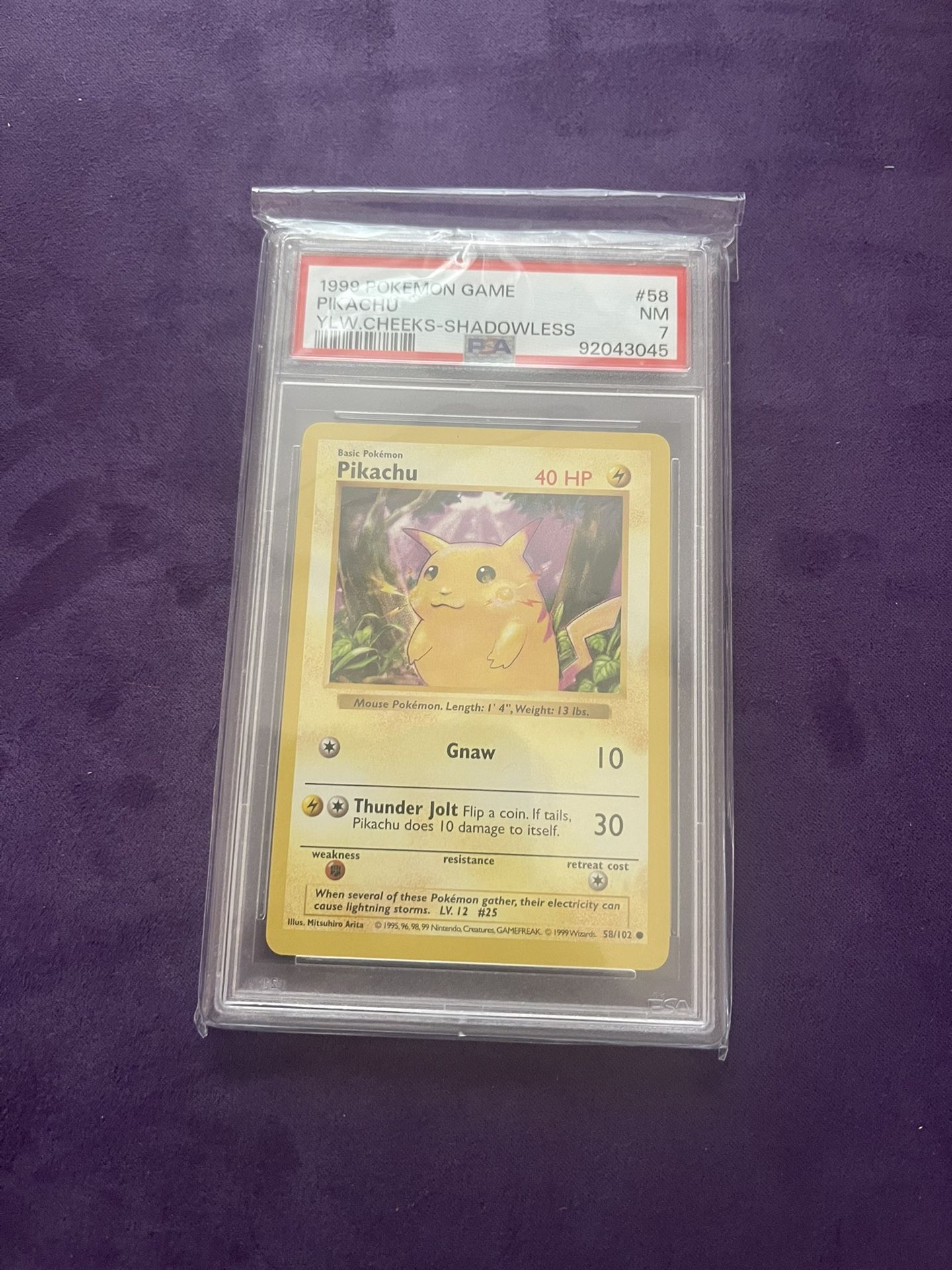 PSA 7 - POKEMON PIKACHU YELLOW CHEEKS #58/102 VINTAGE FIRST 1999 EDITION - Set Shadowless