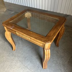 Wooden End Table With Glass Top