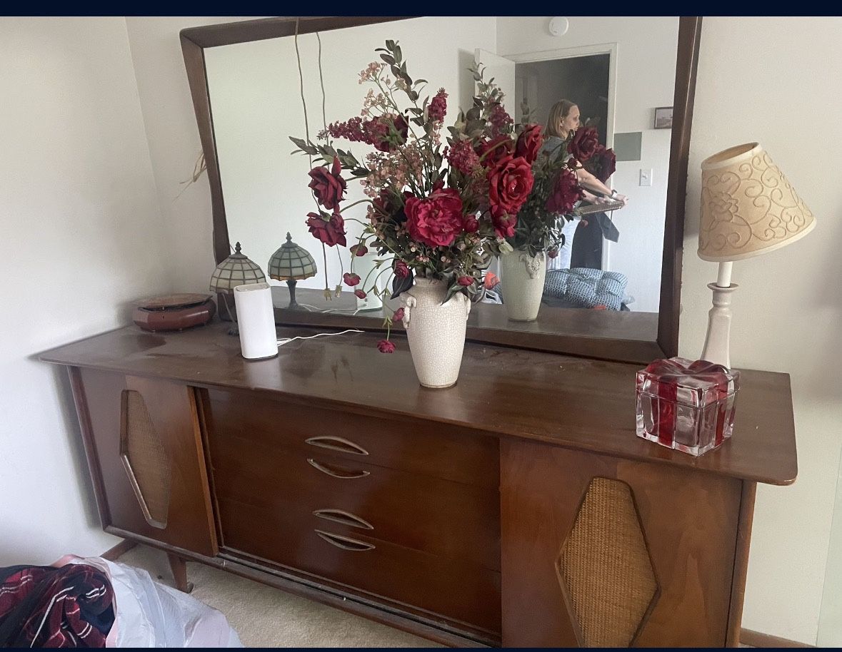 Kent Coffey Greenbrier Mid Century Walnut Dresser and Mirror