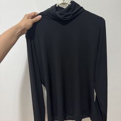 New York & Company Size Large Black Mock Neck Tunic Long Sleeve Shirt Blouse NWT