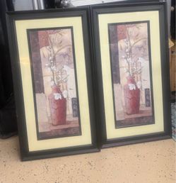 Set of 2 Framed Floral Asian Art Prints