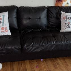 Leather Look Brown Furniture With Lounger & Ottoman