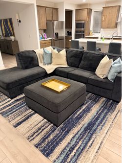 Navy Blue Sectional Couch + Ottoman – $300