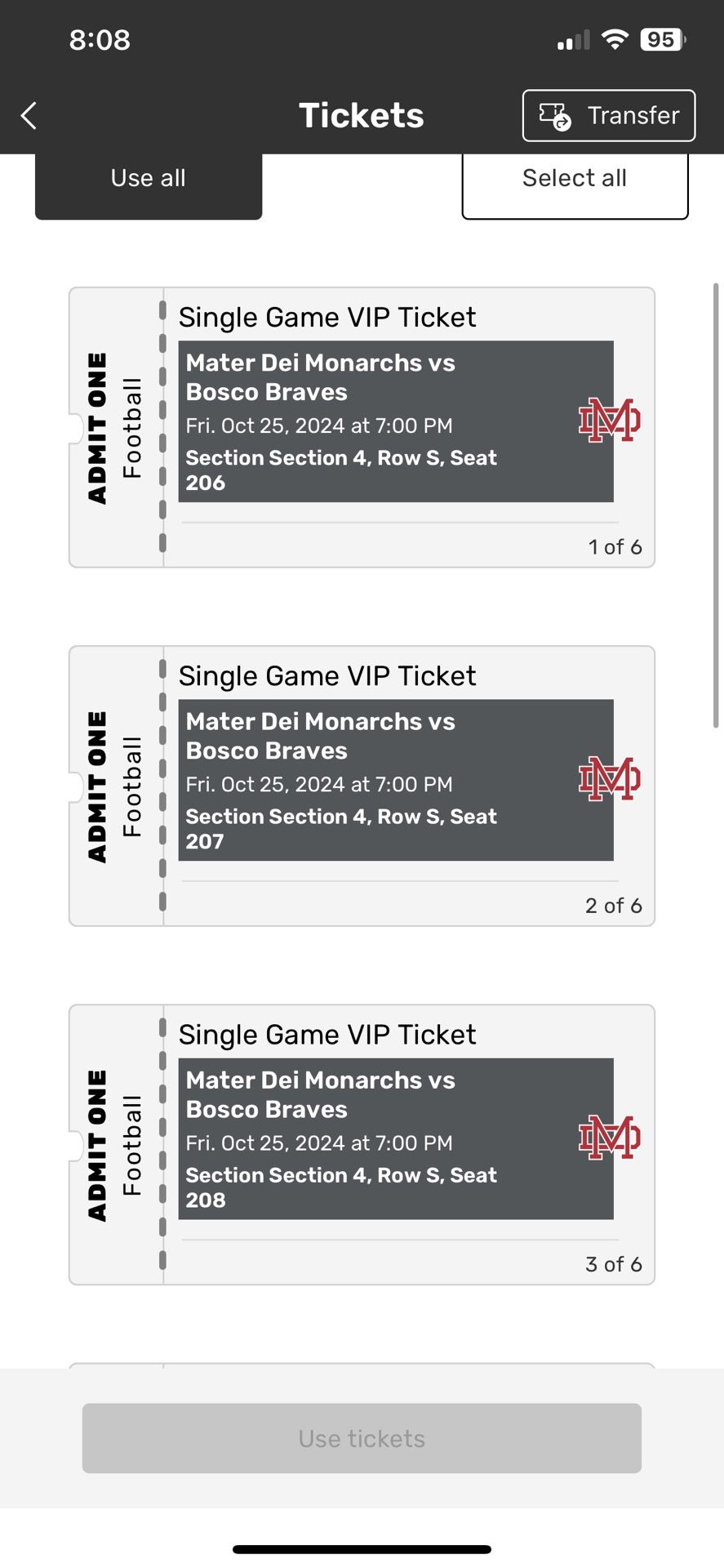 Mater Dei Vs Bosco football Tickets