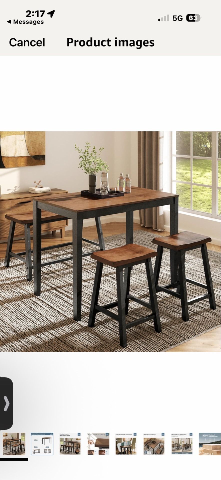 Dining Table Set for 4, Counter Height Table and Chairs, Kitchen Table Set with Bench, Breakfast Bar Table and Chairs Set Space Saving, Walnut & Black
