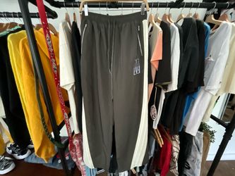 Dumoni Track Pants Black White Side Panel Straight Leg Athletic Jogger Pants Size L