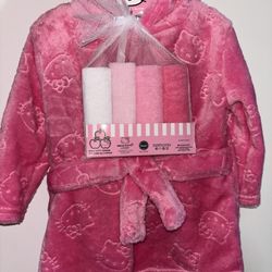 Hello Kitty Bath Robe & Wash Cloth Set