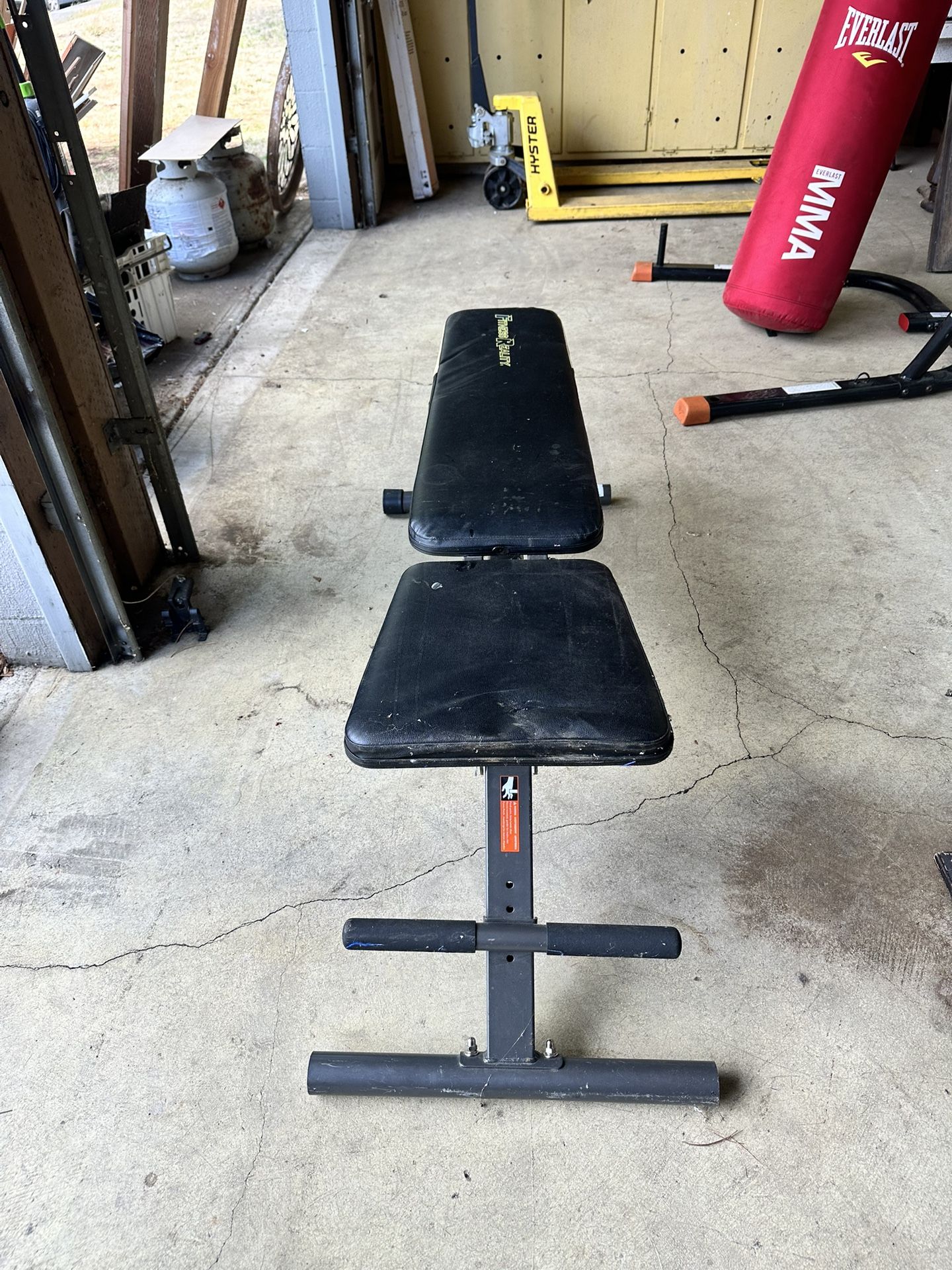 Adjustable Weight Bench Squat Rack + Barbell + (2) 25 lb Plates