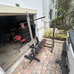 Home Gym Bench Lat Pulldown Preacher Pad Exercise Complete Set 