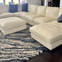 Cream Leather Sectional Couch - 167” Wide