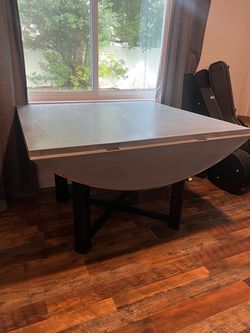 Gray Drop-Leaf Round to Square Dining Table