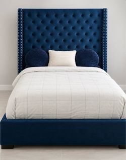 blue queen-size headboard
