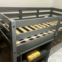 Raised Twin Bed Frame With Attached Desk