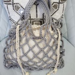 Gray Crochet Handbag 