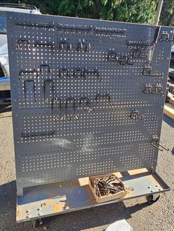Large Mobile Pegboard Cart with Hooks