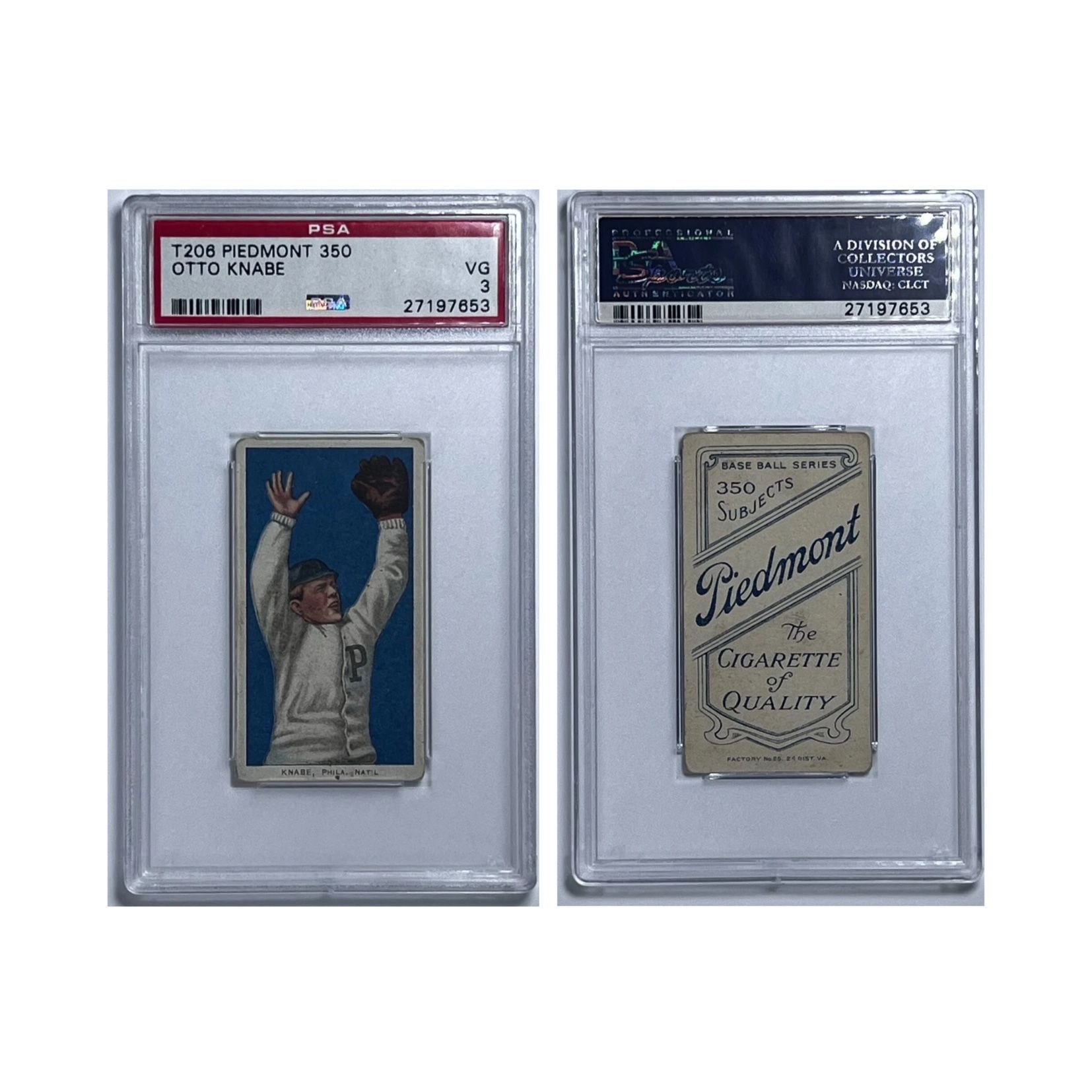 Otto Knabe 1909 T206 Piedmont 350 PSA 3 (VG) Baseball Card