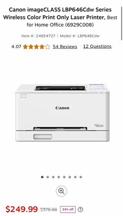 Canon imageCLASS LBP646Cdw Series Wireless Color Print Only Laser Printer