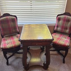 3 in 1 chess, checkers & backgammon, pedestal game table with two chairs