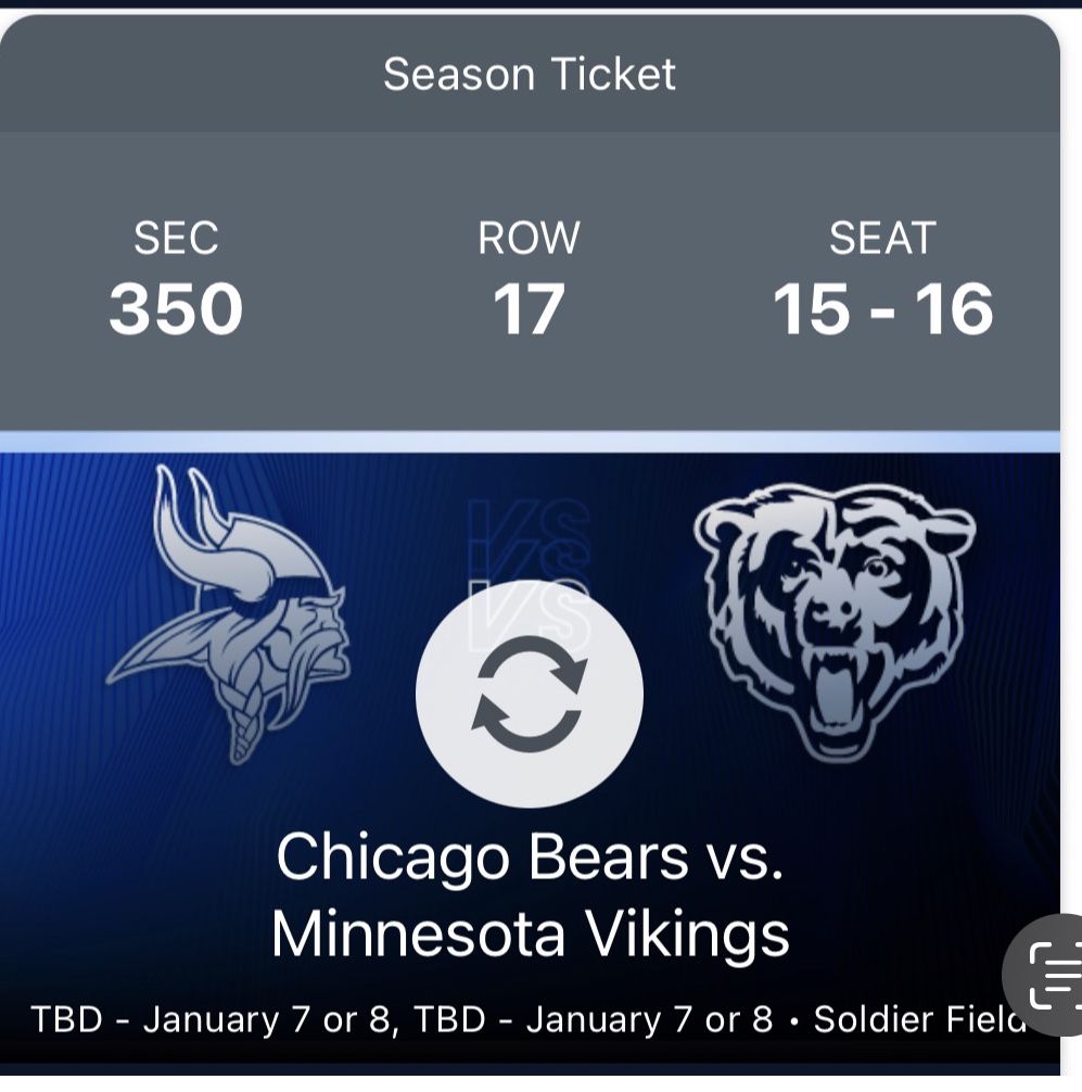 2 Chicago Bears Tickets, 1/7/23, BELOW FACE VALUE, GREAT SEATS