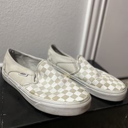 Vans Classic Slip-On (Checkerboard) in a beige / sand / cream colorway.