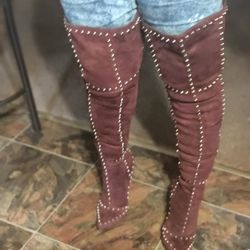 Purple And Gold Thigh High Boots
