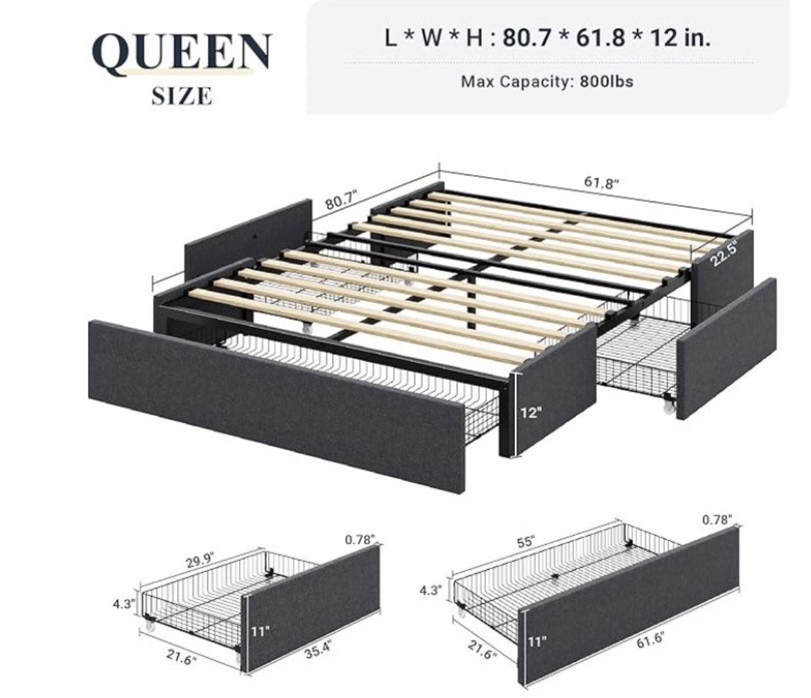 Queen Bed Frame With Drawers